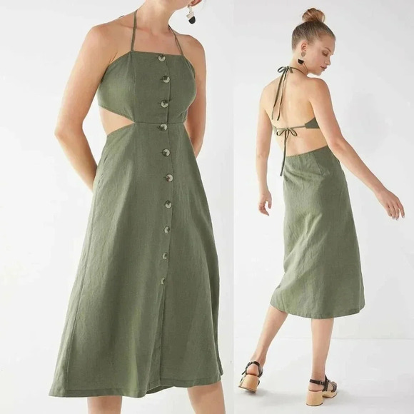 Urban Outfitters Dresses & Skirts - Urban Outfitters Halter Tie Button-down Dress in Green Size Large NWOT $79